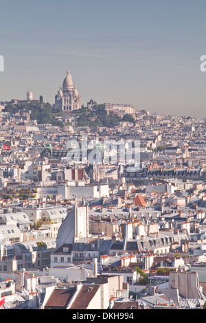 Looking over the rooftops of Paris to Sacre Coeur, Paris, France, Europe Stock Photo