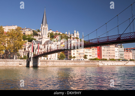 Eglise and Passerelle St. Georges over the River Saone, Vieux Lyon, Rhone, Rhone-Alpes, France, Europe Stock Photo