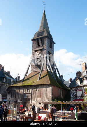 NORMANDY, FRANCE. The wooden 15th century Eglise Sainte Catherine in the medieval town of Honfleur. 2013. Stock Photo