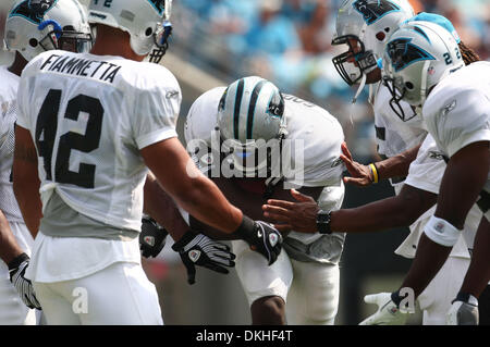 Aug. 8, 2009 - Charlotte, North Carolina, U.S - August 8, 2009:  Carolina Panther rookie running back Mike Goodson #33 runs a gauntlet of teammates during scrimmage at the Fan Fest held at Bank of America Stadium in Charlotte, North Carolina. (Credit Image: © Southcreek Global/ZUMApress.com) Stock Photo