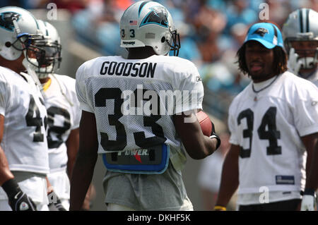 Aug. 8, 2009 - Charlotte, North Carolina, U.S - August 8, 2009:  Carolina Panther rookie running back Mike Goodson #33 gets advice from running back DeAngelo Williams #34 during scrimmage at the Fan Fest held at Bank of America Stadium in Charlotte, North Carolina. (Credit Image: © Southcreek Global/ZUMApress.com) Stock Photo