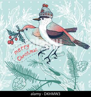 Christmas vector illustration of a winter birds Stock Vector