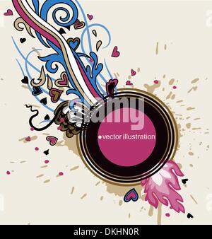 abstract vector frame with colorful hearts and swirls Stock Vector
