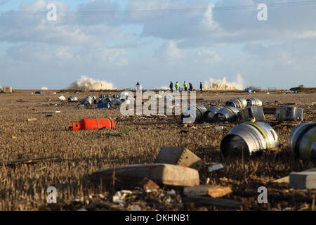 Walcott, Norfolk,UK. 6th December 2013.  The largest tidal surge since 1953 hits Walcott overnight & caused vast damage. Residents had been evacuated yesterday for their own safety. Credit:  Paul Lilley/Alamy Live News Stock Photo