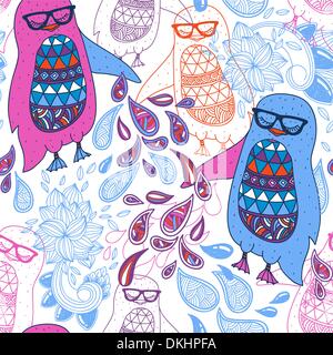 vector seamless pattern with colorful penguins Stock Vector
