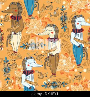 vector  seamless pattern with funny hedgehogs Stock Vector