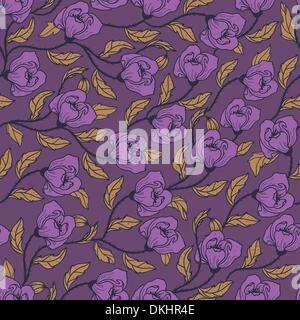 vector  floral  seamless pattern with blooming violet poppies Stock Vector