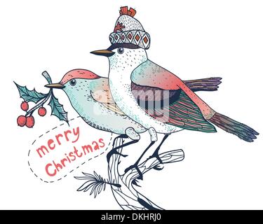 Christmas vector illustration of two winter birds Stock Vector