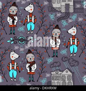 vector seamless pattern with funny animals Stock Vector
