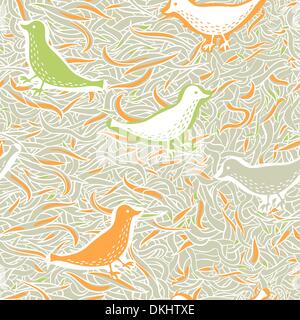 vector seamless pattern with decorative colored birds Stock Vector