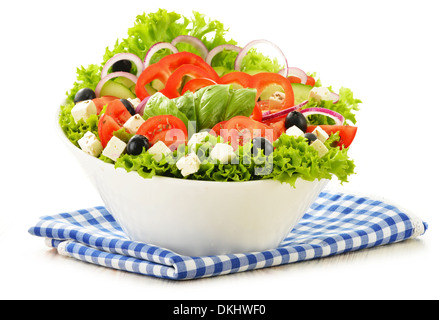 Vegetable salad bowl isolated on white background Stock Photo