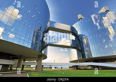 Brazil, Brasilia, General Prosecution Department of the Federal Republic of Brazil, building, architecture, Oscar Niemeyer, travel, tourism, sightseeing, construction, state building, brazilian capital, capital of Brazil, glass, towers, outside view, World Stock Photo