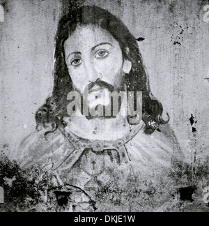 Jesus Christ in the slums in Chennai Madras Tamil Nadu in East india South Asia. Graffiti Ghetto Christian Christianity Religion Religious Art Travel Stock Photo