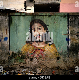 Jesus Christ in the slums in Chennai Madras Tamil Nadu in East india South Asia. Graffiti Ghetto Christian Christianity Religion Religious Art Travel Stock Photo