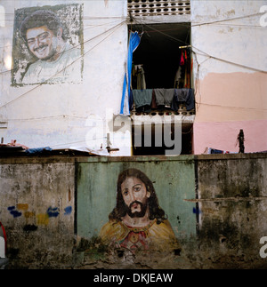 Jesus Christ in the slums in Chennai Madras Tamil Nadu in East india South Asia. Graffiti Ghetto Christian Christianity Religion Religious Art Travel Stock Photo