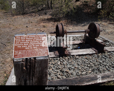Old, rusted train wheels at Kensico Dam quarry at Cranberry Lake Preserve, New York, USA, May 3, 2013, © Katharine Andriotis Stock Photo