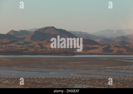 View of North Korea across the Imjin river neutral zone (DMZ) from Unification Observatory - Odusan, South Korea Stock Photo