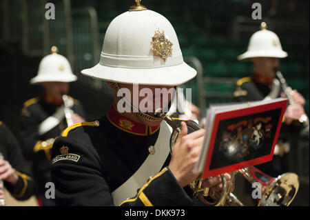 Earls Court, London, UK, 6th December 2013. Rehearsals took place at Earls Court, London, for the 2013 British Military Tournament a day before the show opened to the public. Camels, RAF Band & the Royal Signals' White Helmets are amongst the highlights of the annual event. Credit:  Lee Thomas/Alamy Live News Stock Photo