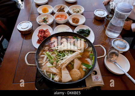 Spicy seafood soup dish (Haemultang) on table - South Korea Stock Photo