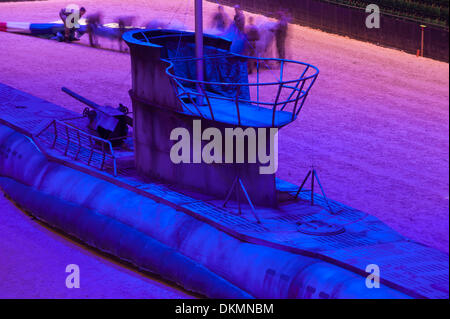 6.12.2013, Earls Court, London UK. The British Military Tournament rehearsal takes place, one of the largest displays of military theatre in the world. Closeup of the U Boat full scale model used in the re-enactment of the recovery of the Enigma codebooks, photographed during Dress Rehearsal. The tournament raises much needed funds to support the brave men and women of the British Armed Forces as well as their families. Stock Photo