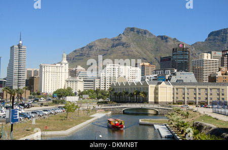 Area around Waterfront with Southern Sun Hotel and Table mountain in the background. Cape town, South africa, Western Cape. Stock Photo