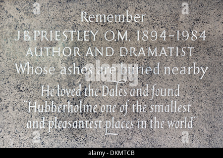 The commemorative plaque for J. B. Priestley in Hubberholme Church, Yorkshire Dales National Park, England Stock Photo