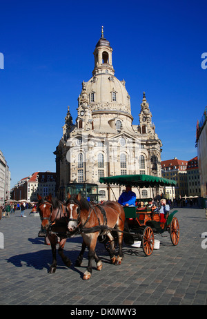 Carriage in front of  Frauenkirche, Dresden, Saxony, Germany Stock Photo