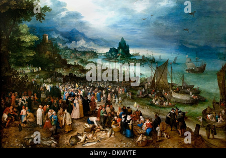 HARBOUR SCENE WITH CHRIST PREACHING (1598)  Jan Brueghel the Elder  (1568-1625) Flemish Belgian Belgium Stock Photo