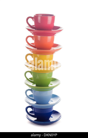 colourful rainbow cups isolated on white Stock Photo