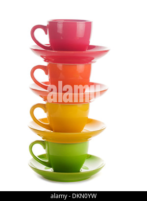colourful rainbow cups isolated on white Stock Photo