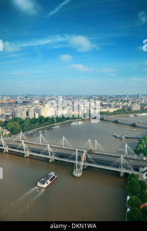 City aerial view from London Eye over Thames River. Stock Photo
