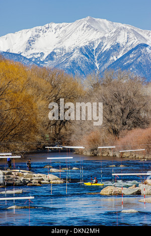 Whitewater kayak slalom race, Arkansas River, Salida, Colorado, USA Stock Photo