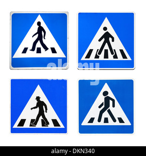 Set of pedestrian crossing signs from different countries isolated on white Stock Photo