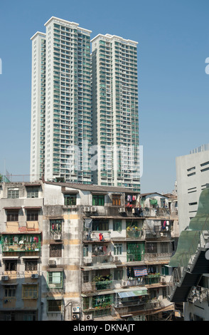 Modern skyscrapers and traditional homes at Macao, the world's most densely populated city, a SAR of China Stock Photo