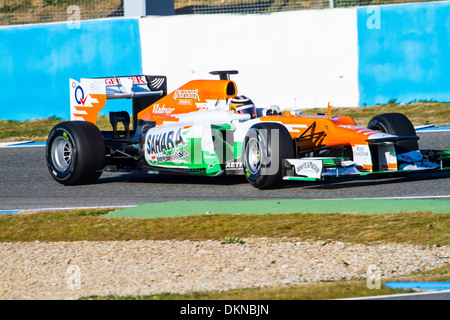 Nico Hülkenberg of Force India F1 races on training session Stock Photo