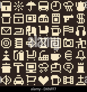 Set of pixel objects. Seamless background Stock Photo