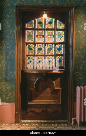 The box or ticket office at the Gaiety theatre in Douglas, Isle of Man, It is a Victorian example with stained glass. Stock Photo