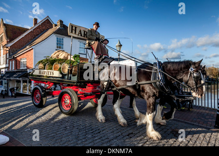 Harveys Brewery Dray Crosses Cliffe Bridge, Lewes, Sussex, England Stock Photo