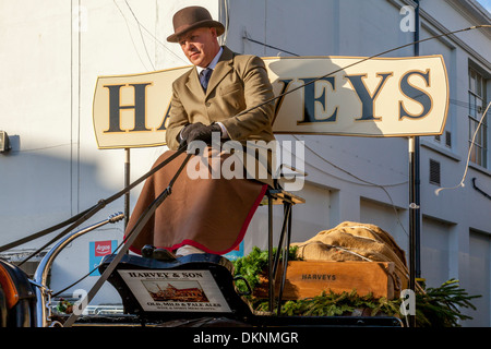 Harveys Brewery Dray and Drayman Outside The John Harvey Tavern, Lewes, Sussex, England Stock Photo