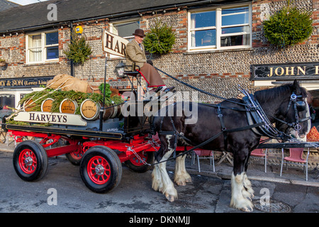 Harveys Brewery Dray Outside The John Harvey Tavern, Lewes, Sussex, England Stock Photo