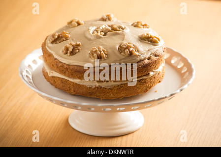 Beautifully Presented Coffee and Walnut Cake Stock Photo