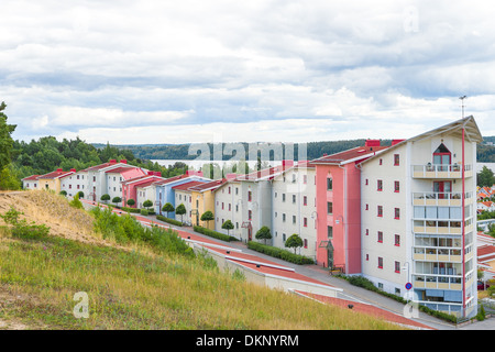 Colorful residential neighborhood surrounded by nature. Modern living. Stock Photo