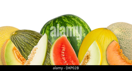 collage of different melon tyes on white background Stock Photo