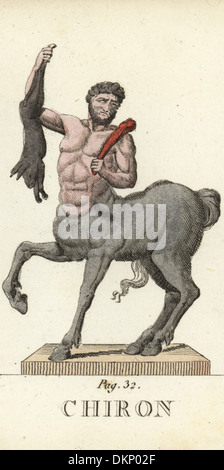 Chiron, Greek centaur, shown with club and rabbit. Stock Photo