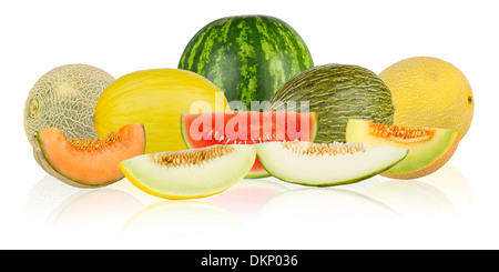 collage of different melon tyes on white background Stock Photo