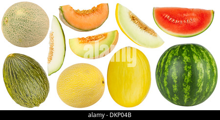 collage of different melon tyes on white background Stock Photo