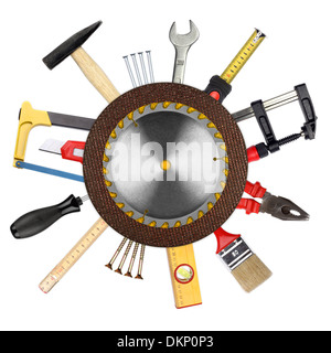 collage of tools in front of white background Stock Photo