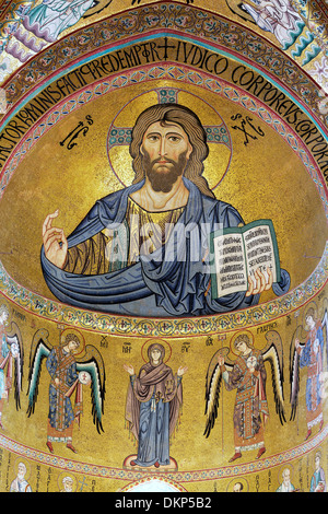 Mosaic of Christ Pantokrator (12th century), Cefalu Cathedral, Cefalu, Sicily, Italy Stock Photo