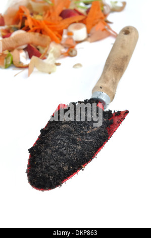 soil in a planter with waste for compost Stock Photo