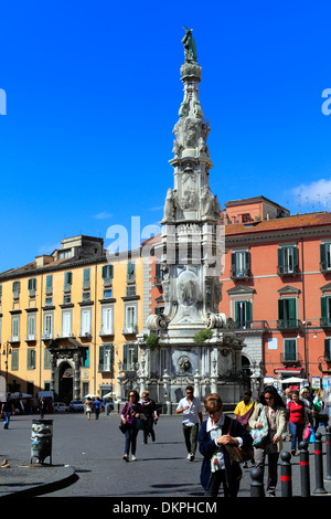 Obelisk Guglia of the Immaculate Virgin (1750), Gesu Nuovo square, Naples, Campania, Italy Stock Photo